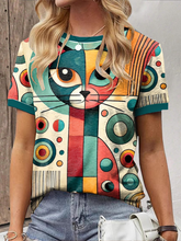 T-shirt imprimé géométrique Art Cat Femme